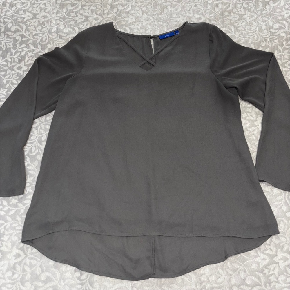Apt‎ 9 Womens Gray V-Neck Crisscross Long Sleeve High-Low Blouse Top Large (E9)